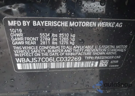 2020 BMW M550I xDrive из США, поврежденный, VIN WBAJS7C06LCD32269